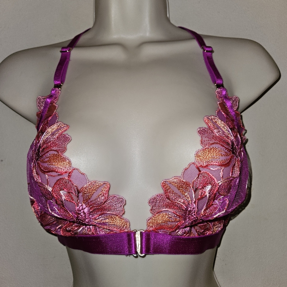 Floral Lace Women's Bra - Pink and Purple